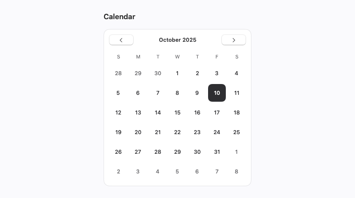 Calendar rendered by native SwiftUI.