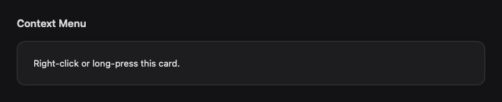 Context Menu rendered by native SwiftUI. Dark appearance.