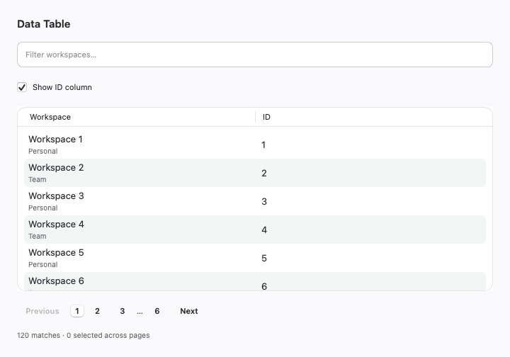 Data Table rendered by native SwiftUI.