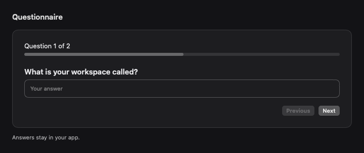 Questionnaire rendered by native SwiftUI. Dark appearance.
