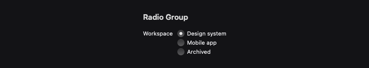 Radio Group rendered by native SwiftUI. Dark appearance.