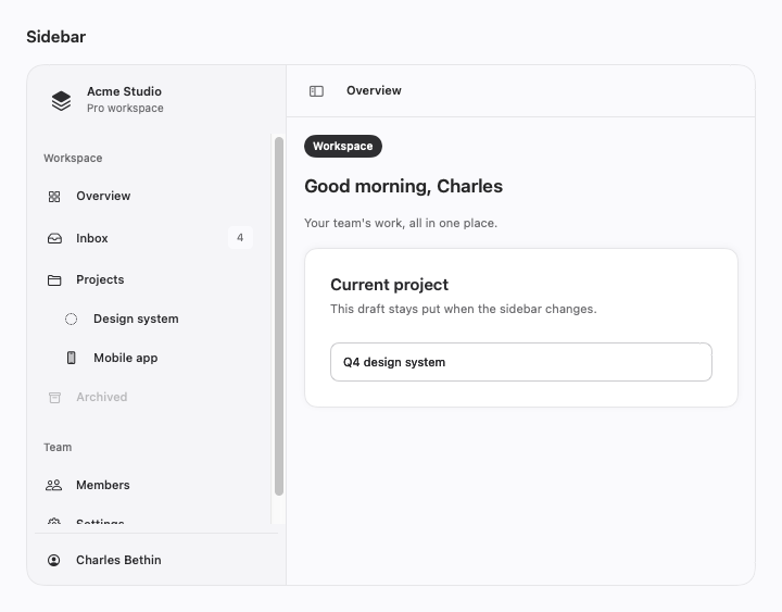 Sidebar rendered by native SwiftUI.